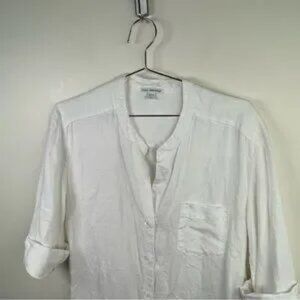 James Perse White Linen Estilo Button Down Short‎ Sleeve Mini Dress